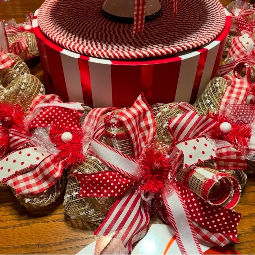 Valentines Day 55” 4 1/2’ Fireplace Door Tabletop GARLAND Red White Plaid Burlap